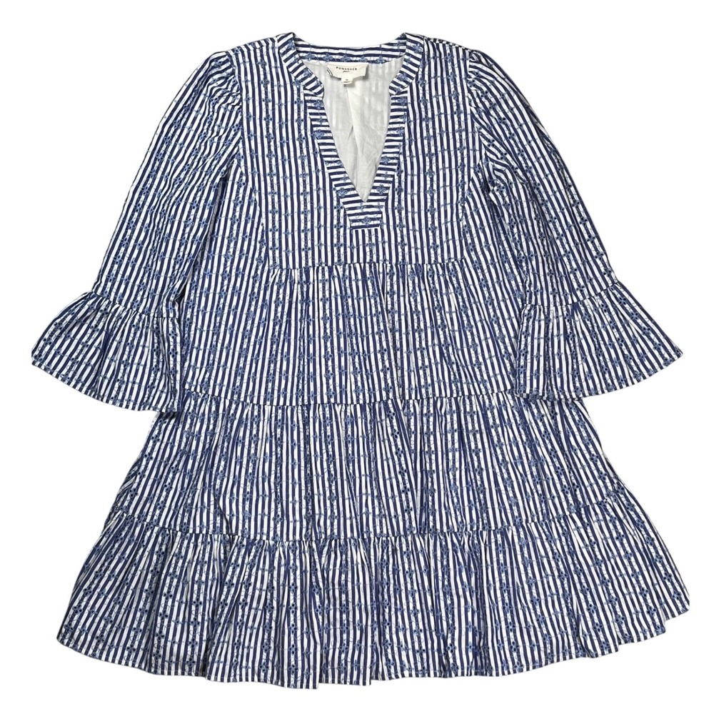 Pomander Place Lanie Dress Women‎ Medium Blue White Striped Eyelet Tuckernuck